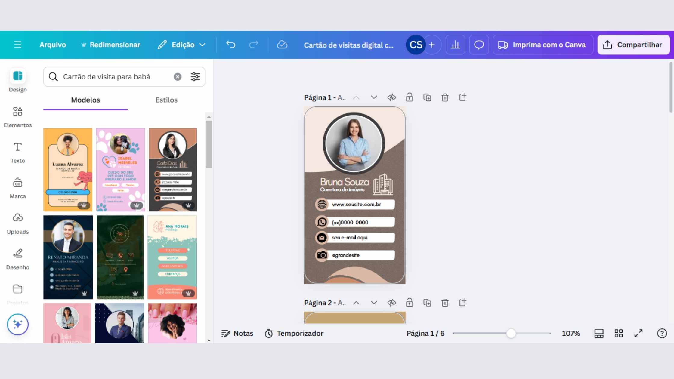 cartão de visitas canva